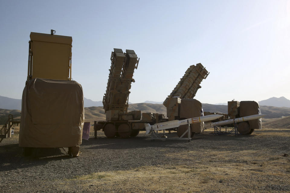 This photo released by the official website of the Iranian Defense Ministry on Sunday, June 9, 2019, shows the Khordad 15, a new surface-to-air missile battery at an undisclosed location in Iran. The system uses locally made missiles that resemble the HAWK missiles that the U.S. once sold to the shah and later delivered to the Islamic Republic in the 1980s Iran-Contra scandal. (Iranian Defense Ministry via AP)