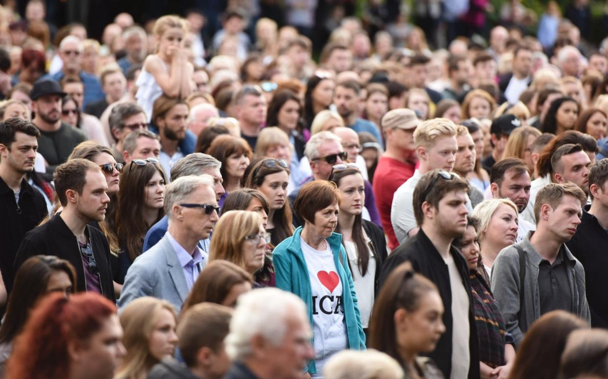 Manchester bomb victim Martyn Hett was remembered by hundreds of mourners at a touching candlelit vigil in his home town of Stockport this evening - Mercury Press & Media