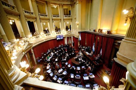 Senators debate the approval of a settlement with creditors over the country's defaulted debt at the Senate in Buenos Aires, Argentina, March 30, 2016. REUTERS/Marcos Brindicci