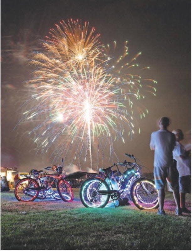 A scene from the 2019 Allen Chevrolet Cadillac Firework Festival at Sterling State Park is shown. The dealership has sponsored the display at the park for five years. This year’s event is July 3.