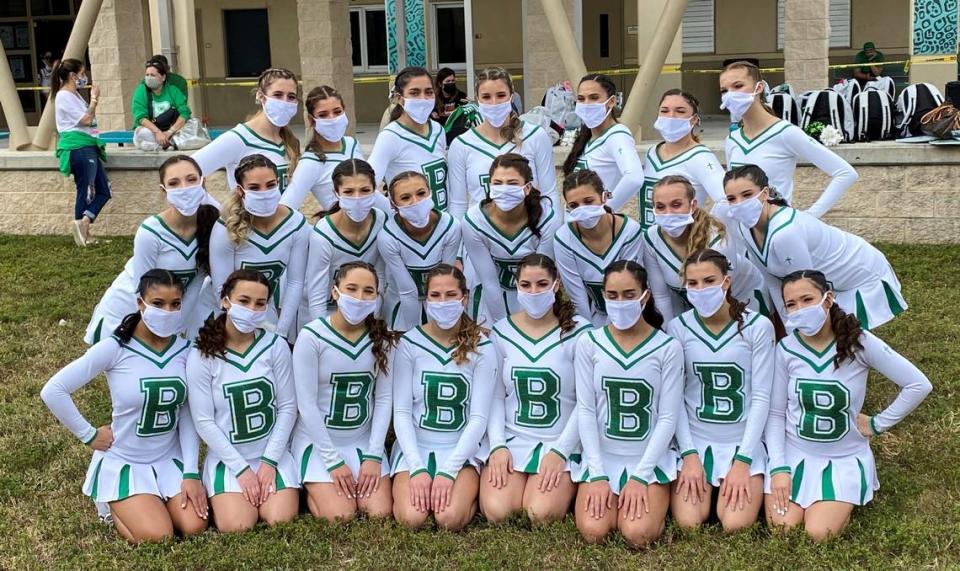 The region champion St. Brendan High School competitive cheerleading team vies to win its sixth consecutive state title on Friday in Lakeland.