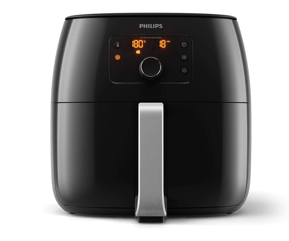 A black XXL Philips Air Fryer on a white background.