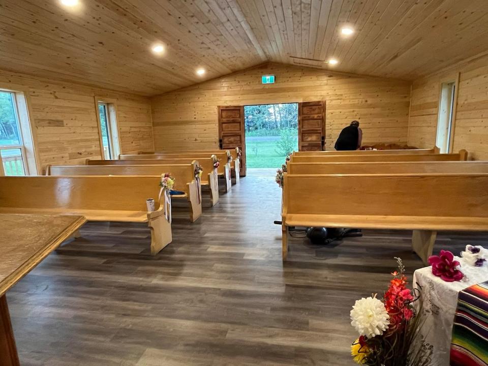 The inside of the newly designed chapel in Love, SK.