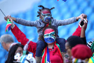 Fans of South Africa look on prior to the 2019 FIFA Women's World Cup France group B match between Spain and South Africa at Stade Oceane on June 08, 2019 in Le Havre, France. (Photo by Alex Grimm/Getty Images)