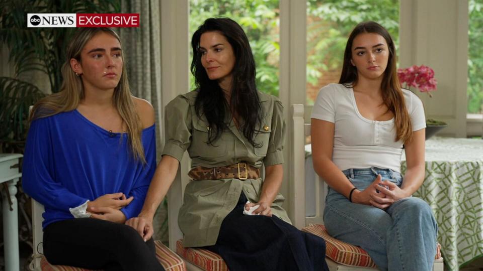 PHOTO: Actress Angie Harmon and her daughters Emery and Avery with ABC News' Juju Chang in an interview that aired May 15, 2024, on 'Good Morning America.' (ABC News)