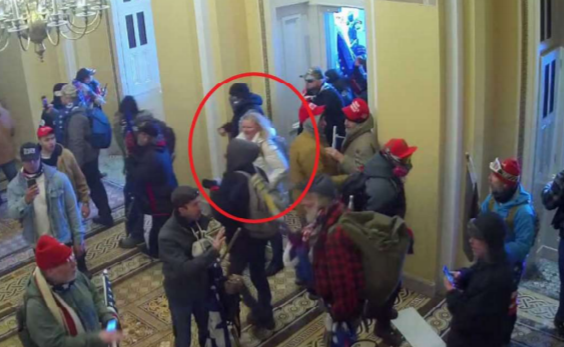 Kelly O'Brien, circled in red in this photo, is an Allentown woman, now charged with entering the U.S. Capitol on Jan. 6. According to the FBI, she espoused QAnon beliefs on the social media accounts.