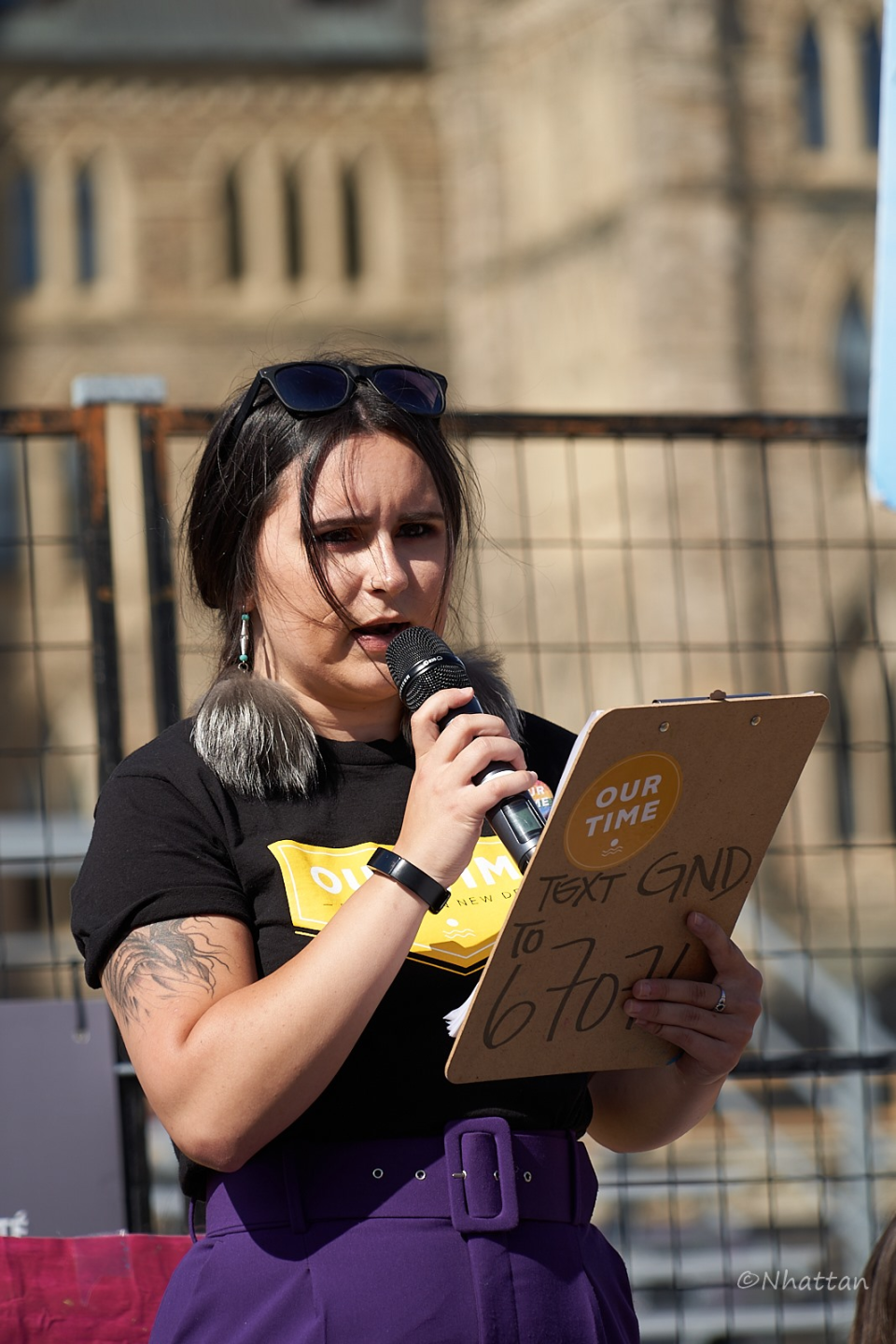 Lindsey Bacigal, who is a part of the environmental justice movement, speaks at a climate march in 2019.