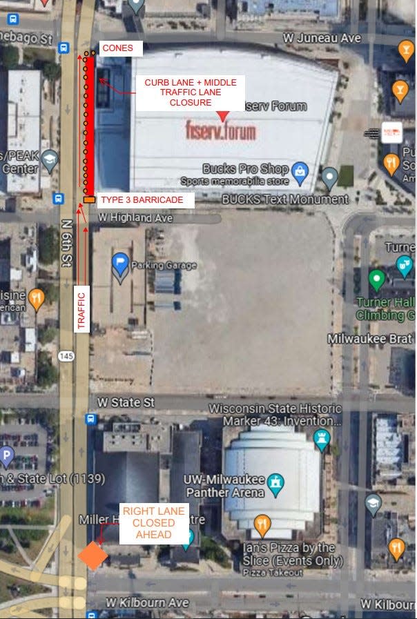 Part of North Sixth Street closed Saturday for equipment related to Wednesday's Republican presidential primary debate in downtown Milwaukee.