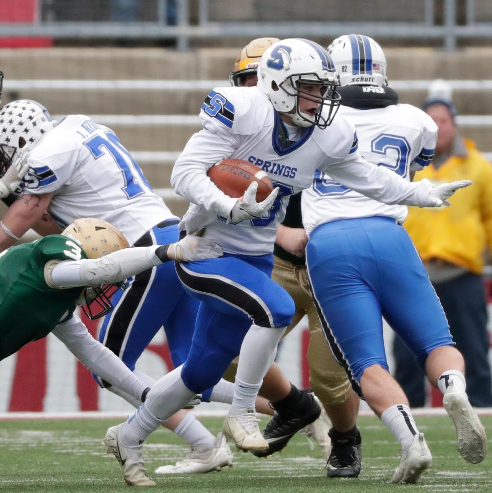 St. Mary's Springs senior running back Levi Huempfner had three touchdowns in the Ledgers' 27-0 victory over Lake Country Lutheran last week. The Ledgers are the top-ranked team after Week 1 of the high school football season in the Oshkosh and Fond du Lac area.