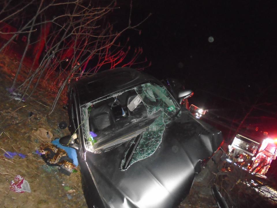 Exeter Police and fire personnel responded to a single car accident on Newfields Road at approximately 12:30 a.m. Monday.