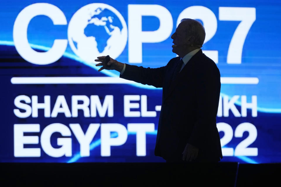 FILE - Former U.S. Vice President Al Gore speaks during a session at the COP27 U.N. Climate Summit, Nov. 9, 2022, in Sharm el-Sheikh, Egypt. (AP Photo/Peter Dejong, File)