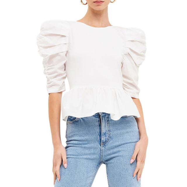 ELOQUII Pleat Sleeve Peplum Top