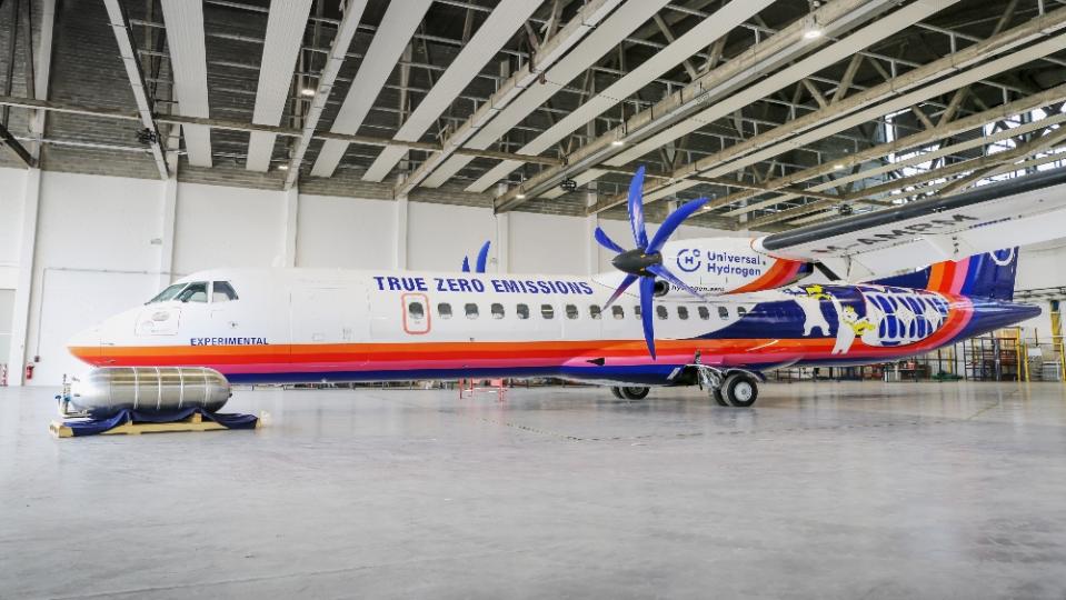 The test plane is a newly-liveried ATR 72-600 that has been outfitted with a hydrogen retrofit kit. - Credit: JetBlue Ventures