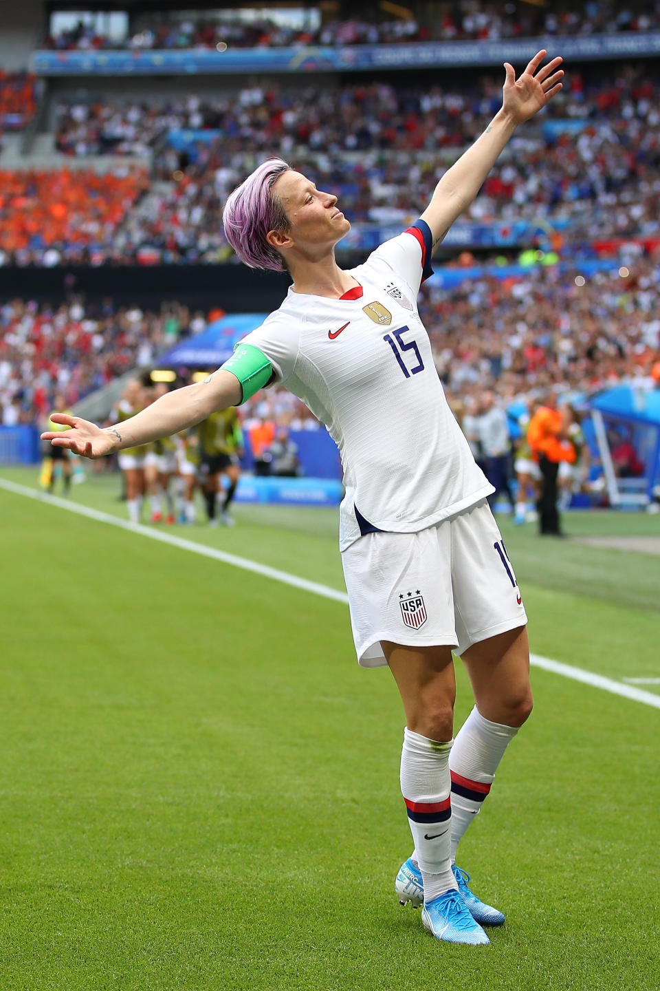 Megan Rapinoe celebrates a goal during the 2019 FIFA Women's World Cup final between the U.S. and the Netherlands. (Photo: Richard Heathcote via Getty Images)