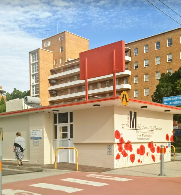 Photo of Concord Hospital in Sydney where a man is being treated after allegedly being doused with petrol and set on fire.