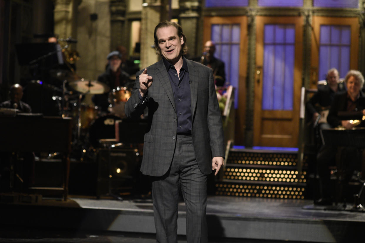 SATURDAY NIGHT LIVE -- "David Harbour" Episode 1770 -- Pictured: Host David Harbour during the monologue on Saturday, October 12, 2019 -- (Photo by: Will Heath/NBC)