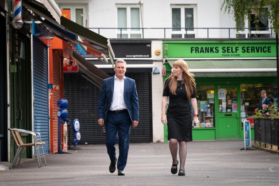 Labour leader Sir Keir Starmer and deputy leader Angela Rayner in Bermondsey, south-east London (Stefan Rousseau/PA) (PA Wire)