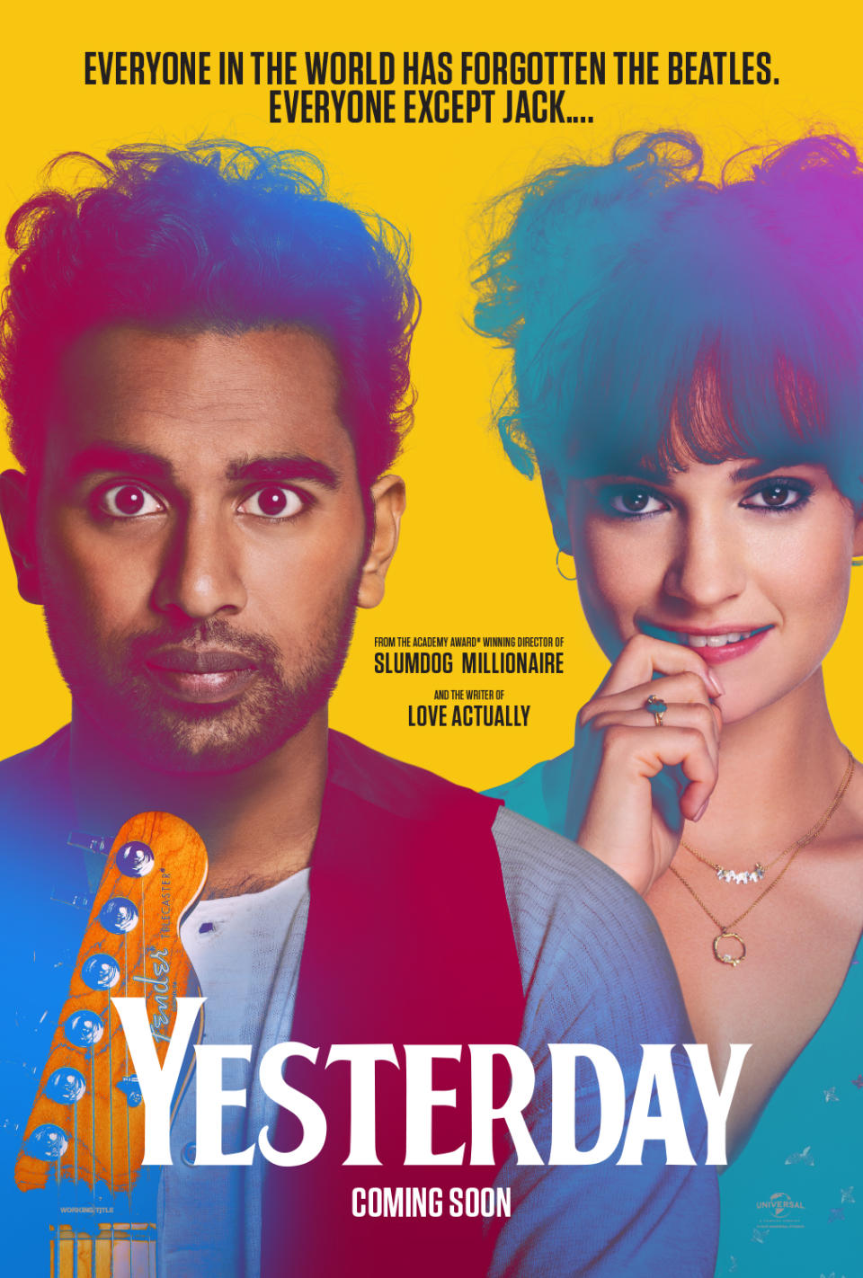 Himesh Patel and Lily James in the Sgt. Pepper-inspired poster for <i>Yesterday</i>. (Universal)