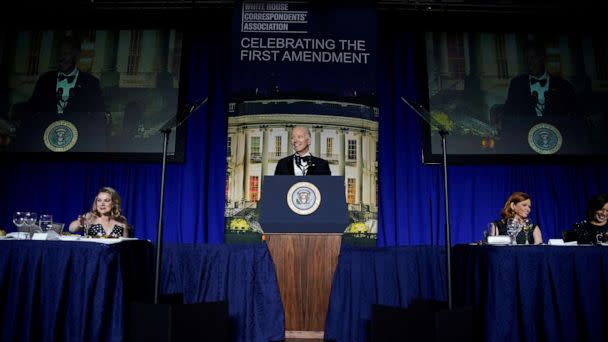 PHOTO: President Joe Biden addresses the annual White House Correspondents Association Dinner in Washington, April 29, 2023. (Alexander Drago/Reuters)