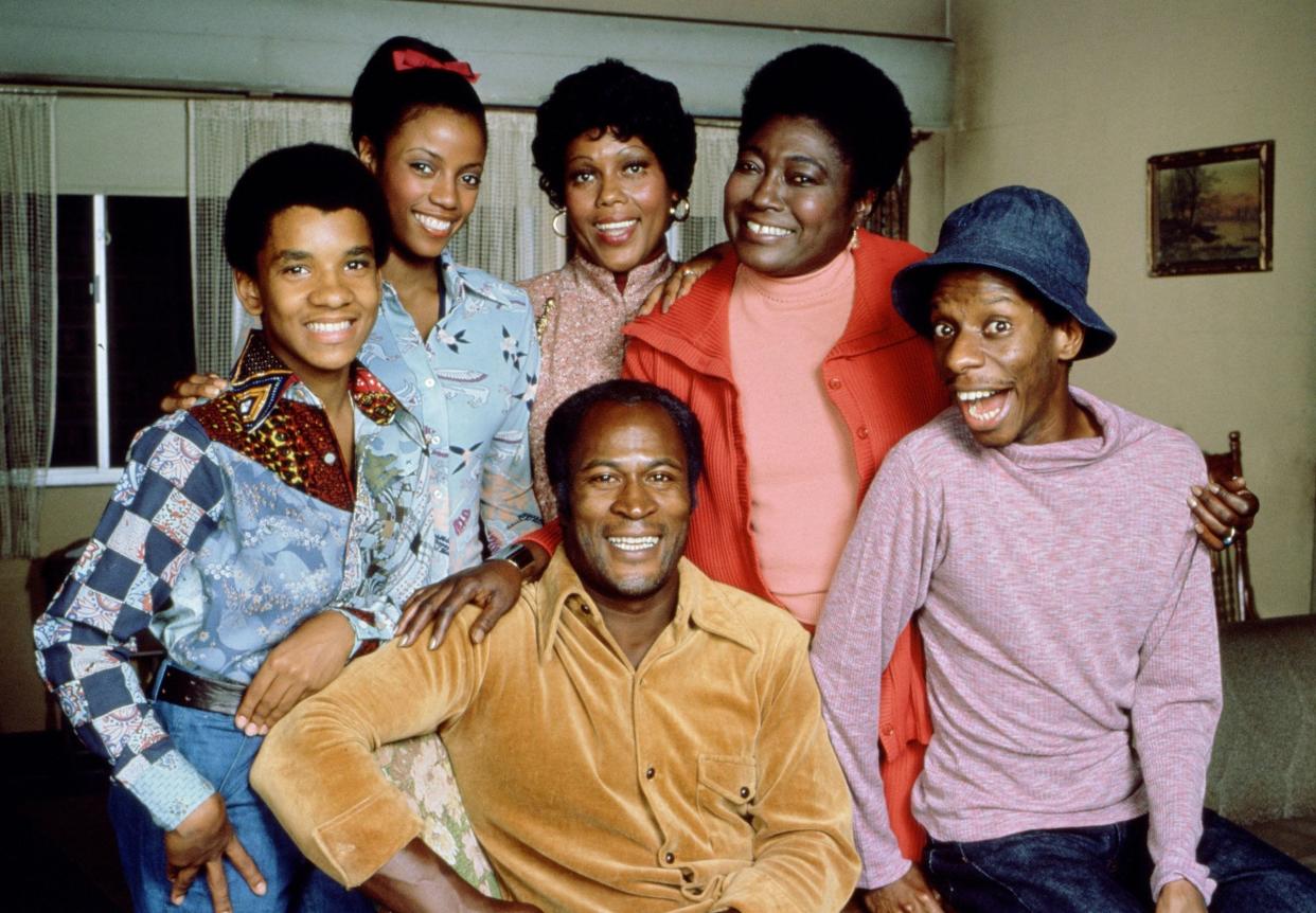 "Good Times" stars (from left) Ralph Carter, BernNadette Stanis, Ja'net Dubois, Esther Rolle, Jimmie Walker and John Amos, seated.