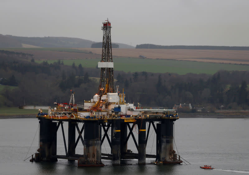 FILE PHOTO: A drilling rig is parked up in the Cromarty Firth near Nigg, Scotland, Britain January 27, 2015. REUTERS/Russell Cheyne/File Photo