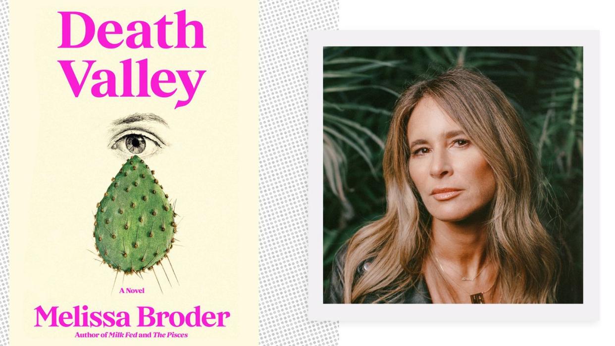 author melissa broder next to the cover art for her book death valley