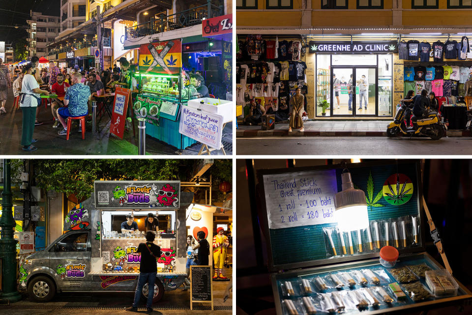 Vendors in Bangkok sell cannabis products at night in July.<span class="copyright">Cedric Arnold for TIME</span>
