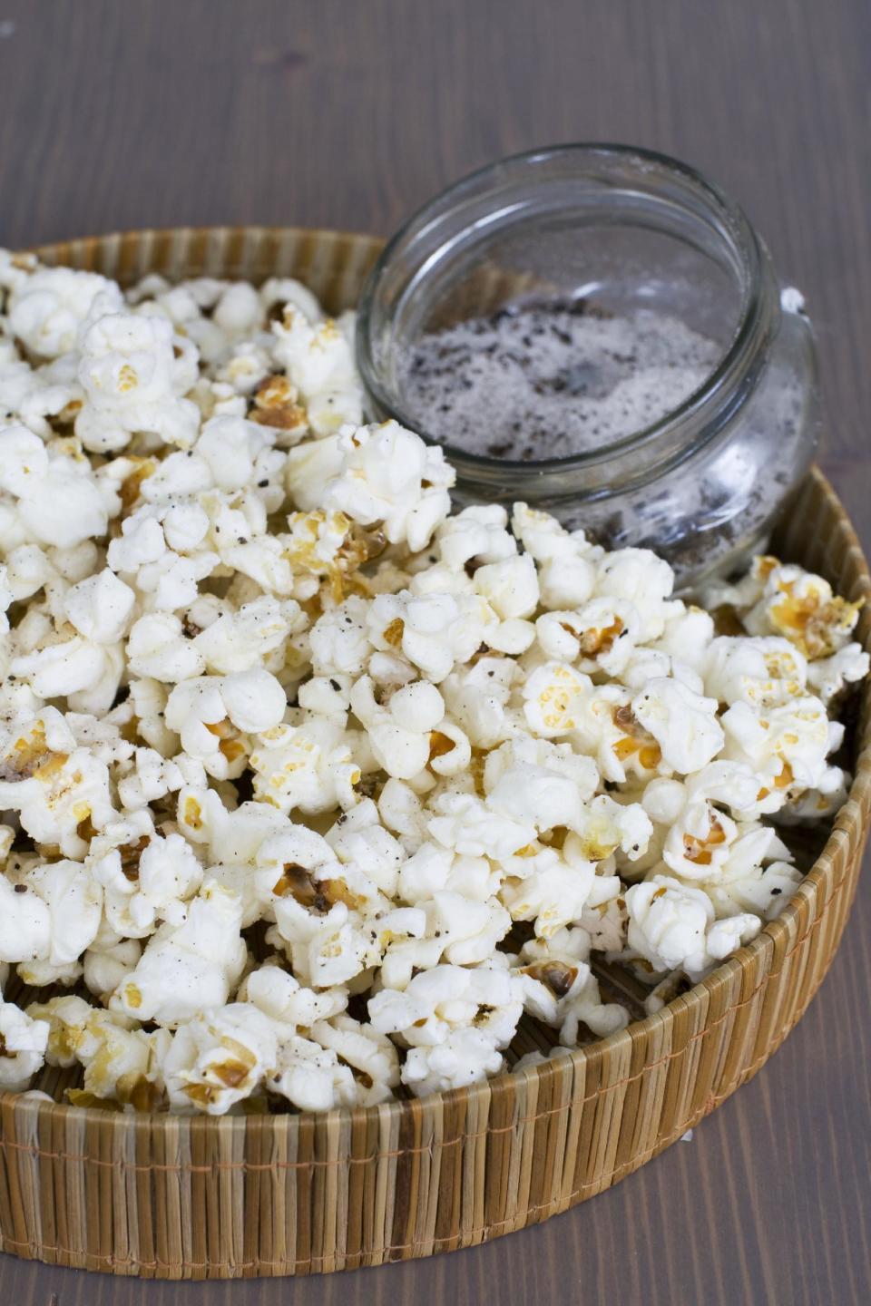 In this image taken on Jan. 28, 2013, Stovetop Popcorn Many Ways with truffle salt is shown in Concord, N.H. (AP Photo/Matthew Mead)