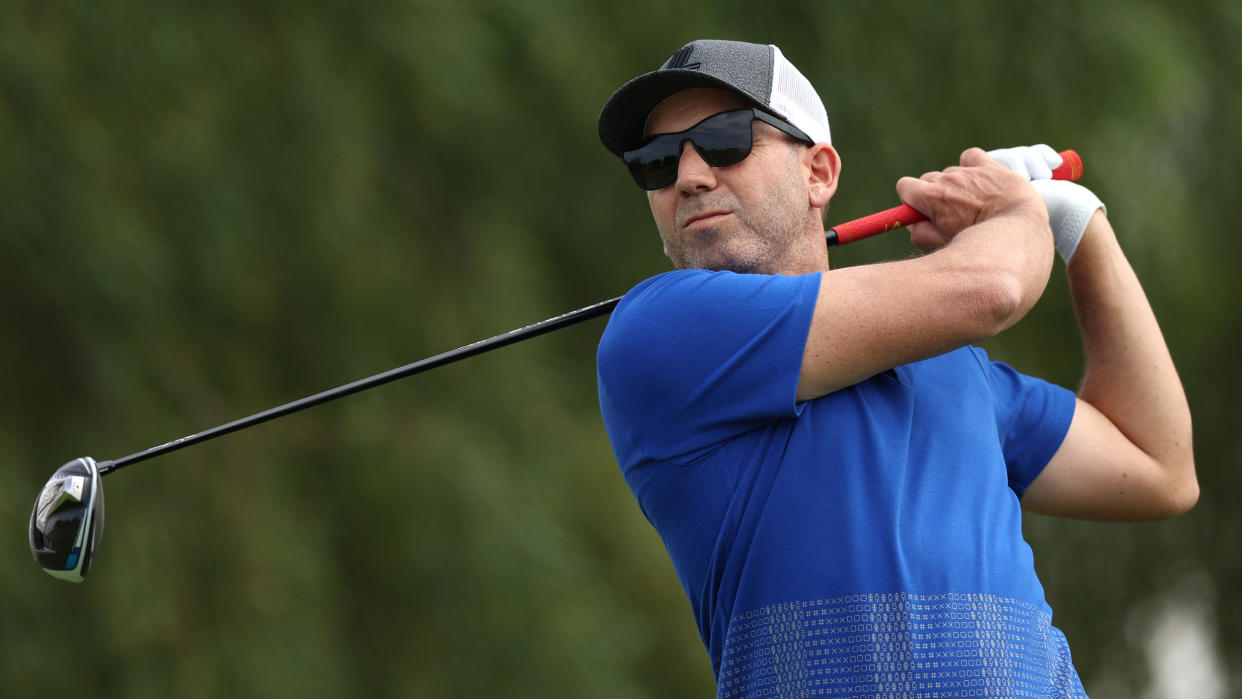  Sergio Garcia takes a shot in a practice round before the 2023 Saudi International 