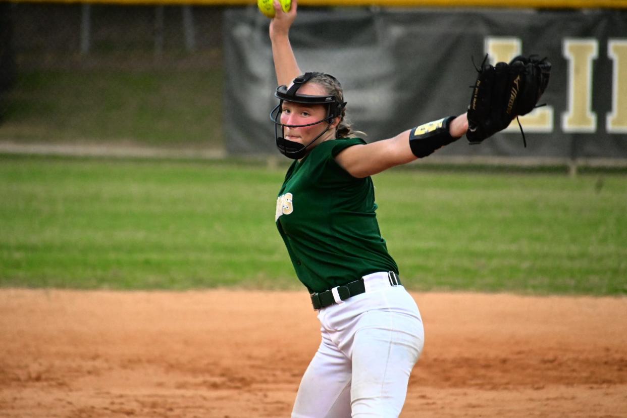 Gwendolen McGinnis pitches in 5A Regional Semifinals against Gulf Breeze, May 17, 2022