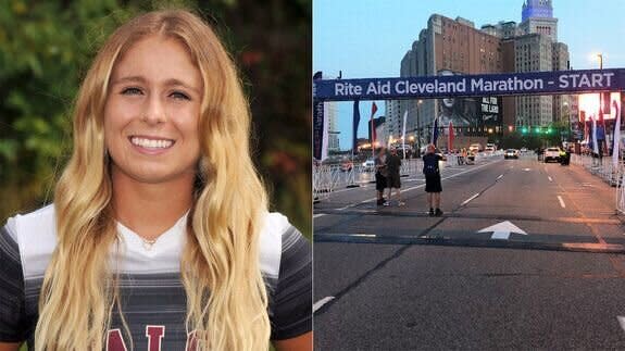 Taylor Ceepo (pictured left) died during the Rite Aid Cleveland Marathon. (Images: @WalshCavaliers/@clevelandmarathon)