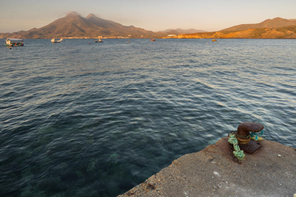 Landscape from the pier of La Isleta del Moro. Cabo de Gata Natural Park. Spain.