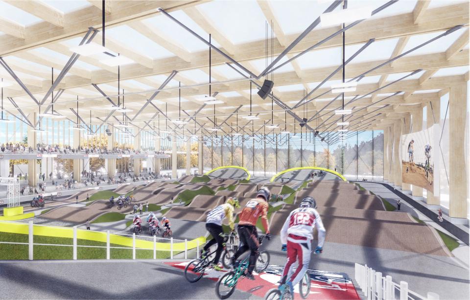 A rendering shows an indoor BMX track organizers want to build in the Des Moines metro, possibly in West Des Moines.