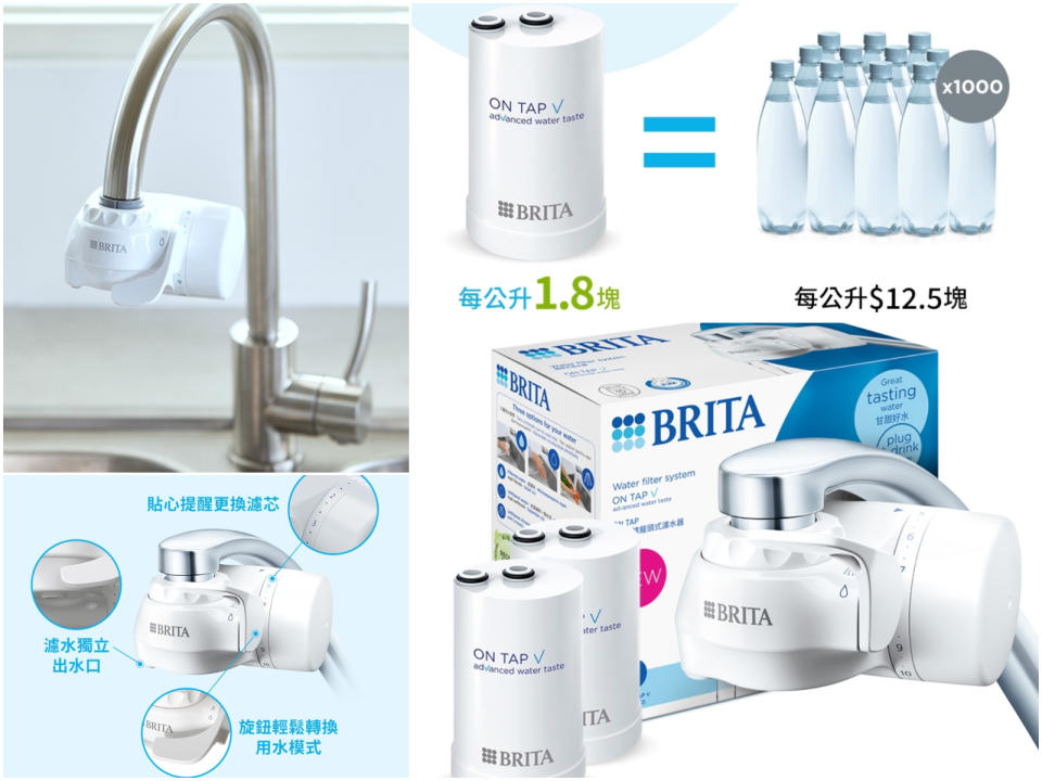 ▲德國BRITA OnTap 4重微濾龍頭式濾水器，原價4,200元，至3/24活動價61折2567元，領券享92折，滿3888送法國特福28CM不沾深平底鍋。（圖片來源：Yahoo購物中心）