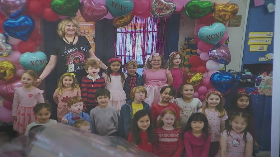 Karyn Lombardo seen with a classroom of her students in a personal photo.
