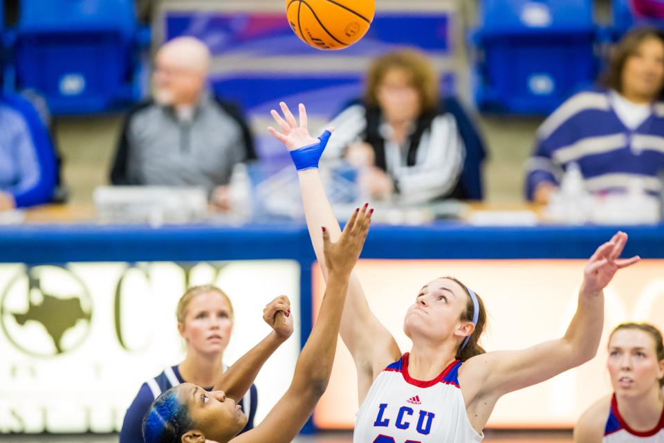 LCU forward Juliana Robertson, right, and the Lady Chaps host Oklahoma Christian at 5:30 p.m. Monday in Lone Star Conference action at the Rip Griffin Center.