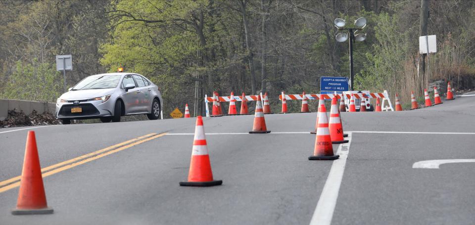 Parts of Route 9W in Haverstraw are closed after a massive brush fire, pictured April 15, 2023. 