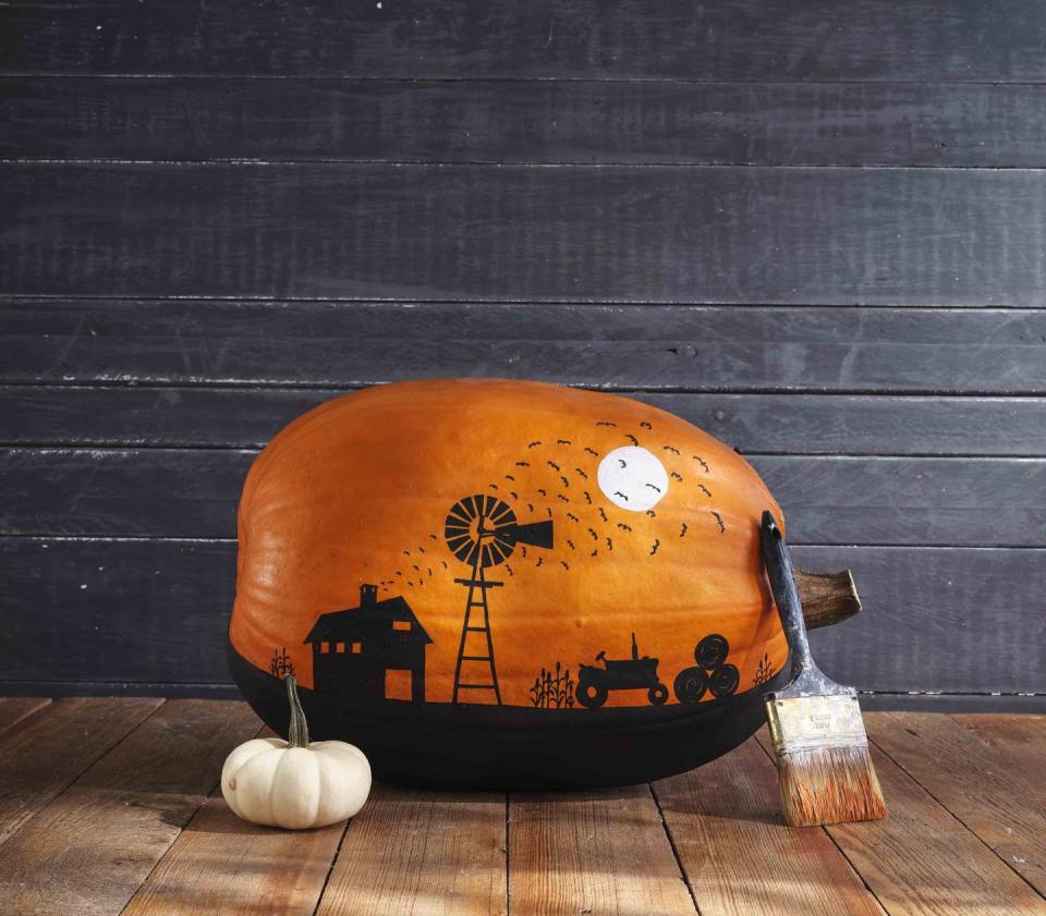 Painted Farm Scene Pumpkin