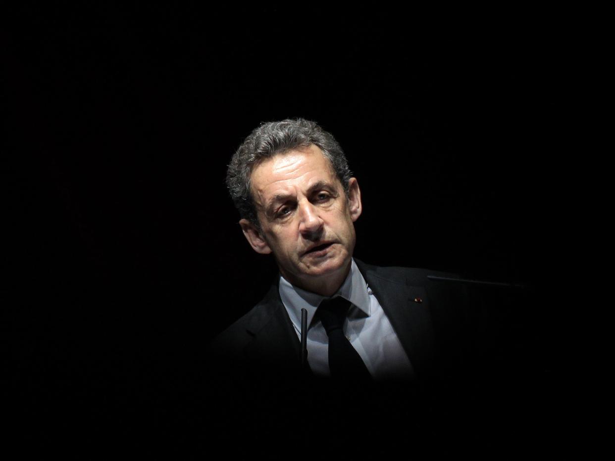 Former French President Nicolas Sarkozy delivers a speech during a political meeting on 22 April, 2015 in Nice, France (AFP via Getty Images)