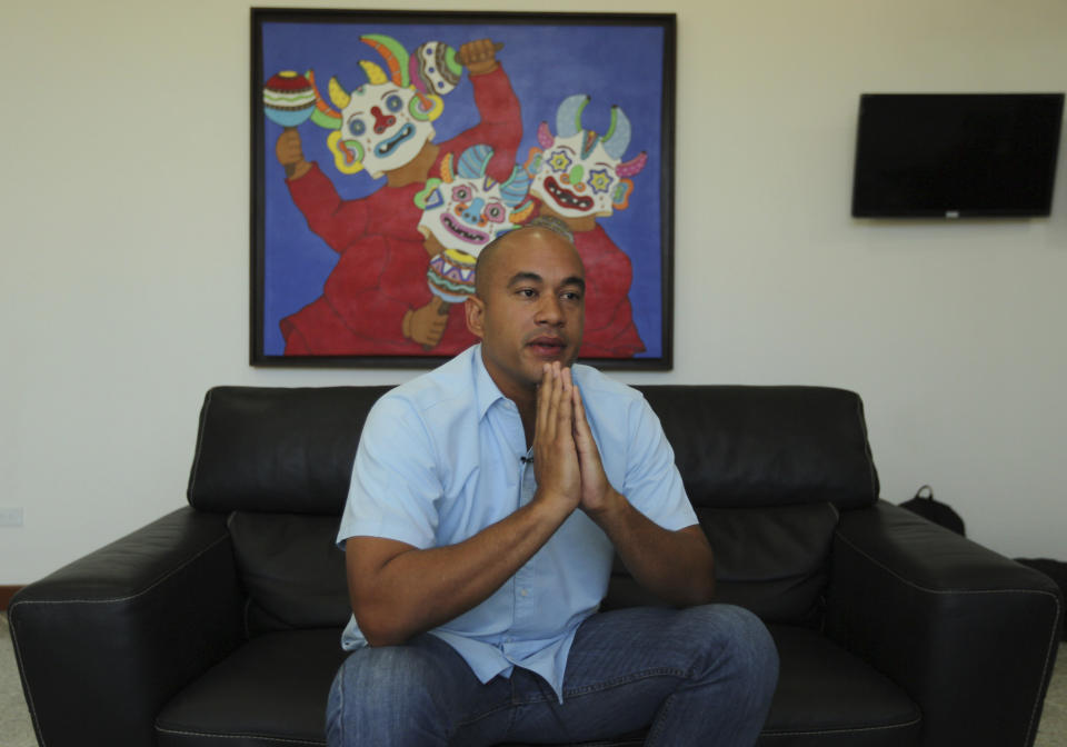 Miranda Gov. Hector Rodriguez speaks during an interview at his office in Caracas, Venezuela, Thursday, Jan. 31, 2019. Rodriguez says that for too long Hugo Chavez’s political movement - known as "Chavismo" - has neglected the middle class, alienated moderate opponents and failed to efficiently manage the oil-dependent economy. (AP Photo/Fernando Llano)