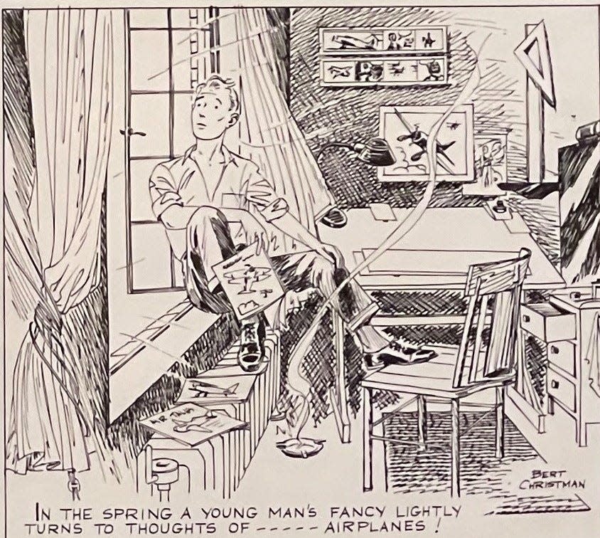 A comic drawn by Bert Christman shows a young man dreaming of airplanes. Christman, who was born and raised in Fort Collins, found success as a cartoonist in New York City before joining the Navy to get material for a new comic strip he was planning. He would end up being Fort Collins' first casualty of World War II when he died during a mission in Southeast Asia on Jan. 23, 1942.