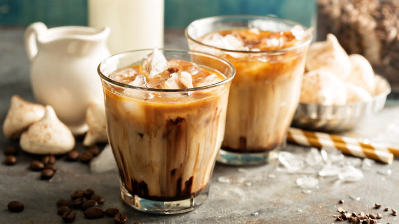iced latte with chocolate syrup