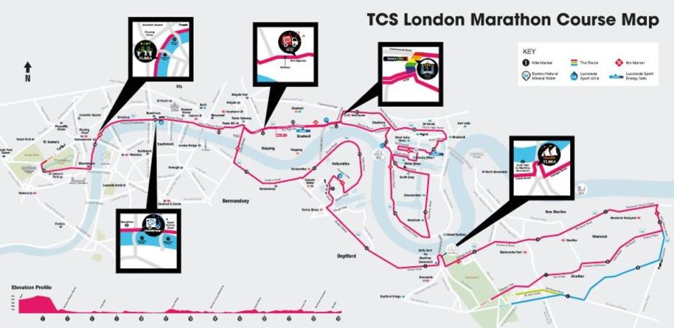 The London Marathon route (TCS London Marathon)