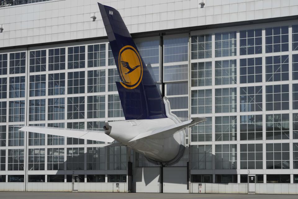 FILE - A Lufthansa aircraft is parked at the airport in Munich, Germany, Thursday, Feb. 15, 2024. A union has called on ground staff for Lufthansa at seven German airports to walk off the job for a day on Tuesday, following a similar strike earlier this month. The Ver.di union said Sunday that the strike will affect Frankfurt and Munich, Lufthansa's two main hubs, as well as Berlin, Duesseldorf, Hamburg, Cologne-Bonn and Stuttgart. (AP Photo/Matthias Schrader, File)