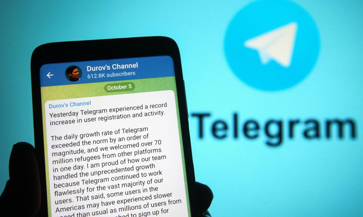 <span>Telegram has long appealed to communities who haven’t found a home on more mainstream platforms.</span><span>Photograph: Pavlo Gonchar/Sopa Images/Rex/Shutterstock</span>