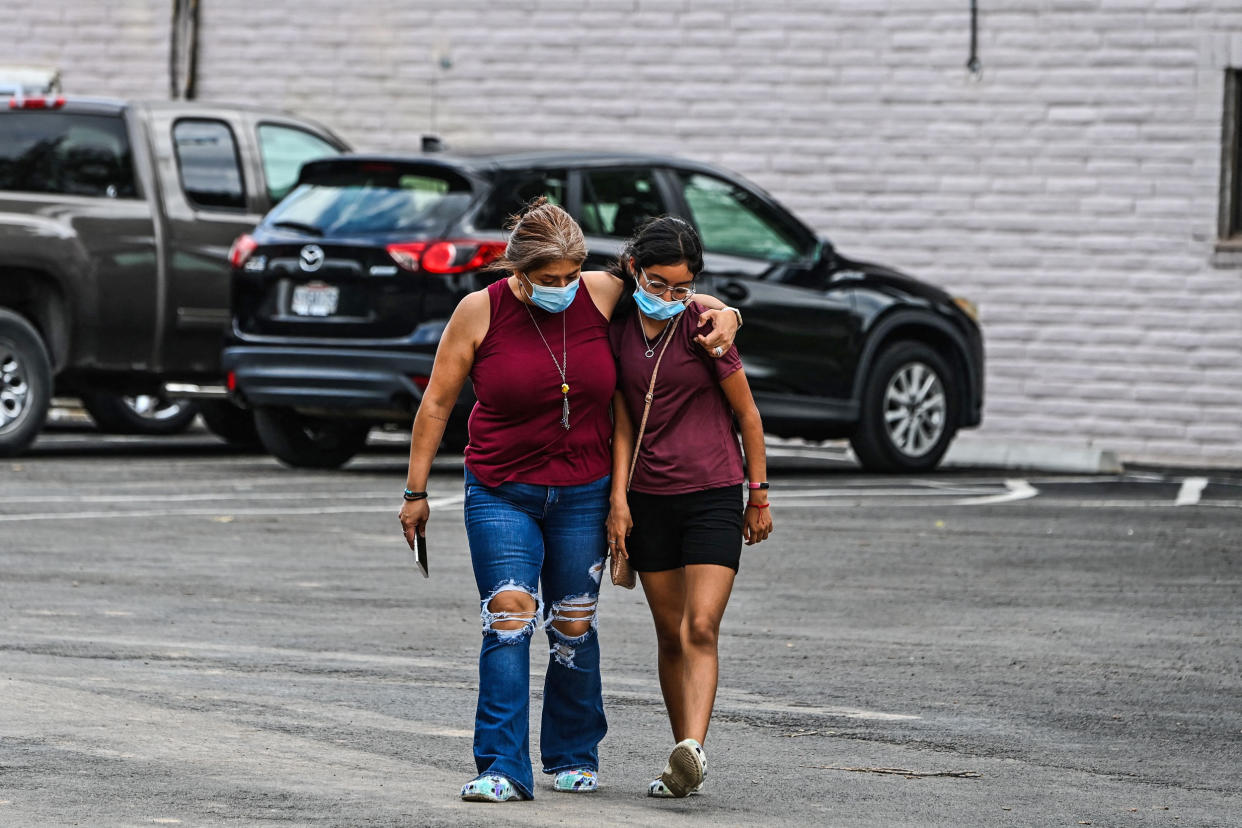 Mourners leave Hillcrest Memorial Funeral Home in Uvalde, Texas, on May 30, 2022, during the visitation for Amerie Jo Garza. (Chandan Khanna / AFP - Getty Images)