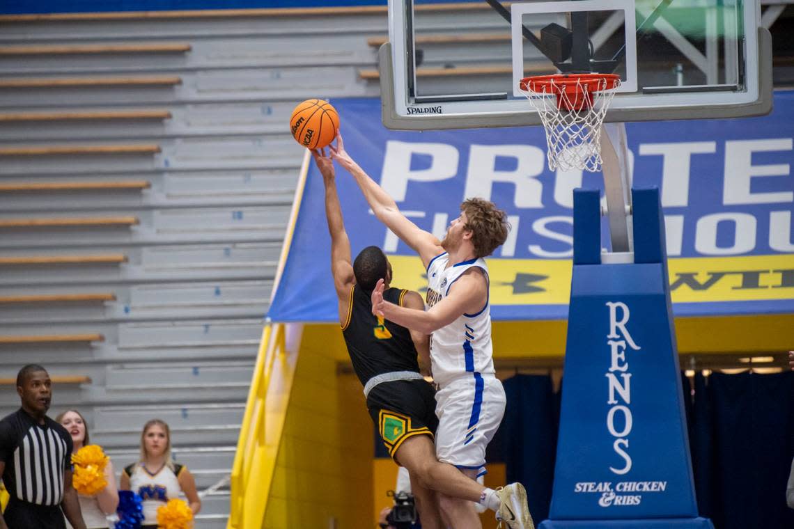 Morehead State graduate student Alex Gross leads the Ohio Valley Conference with 57 blocked shots this season. Taylor McKnight
