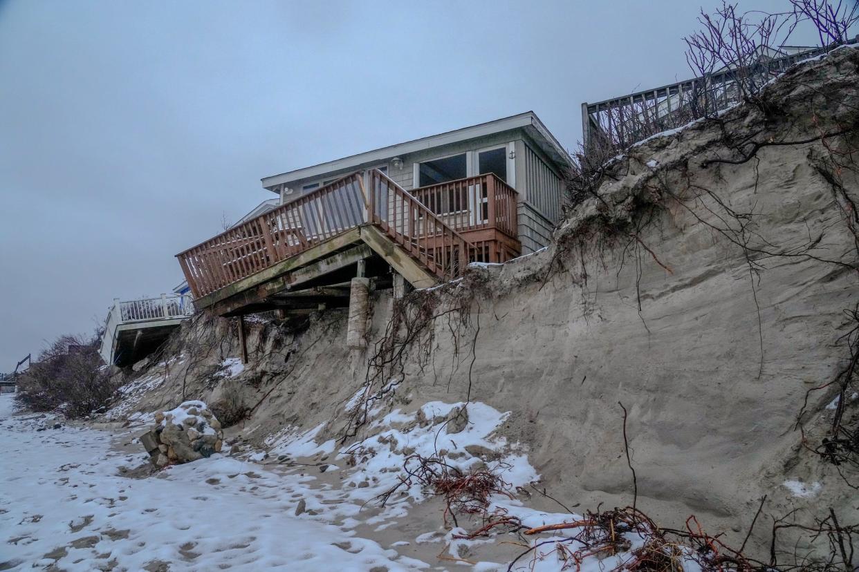 Beach erosion endangers coastal homes like this one near Roger Wheeler State Beach in Narragansett.