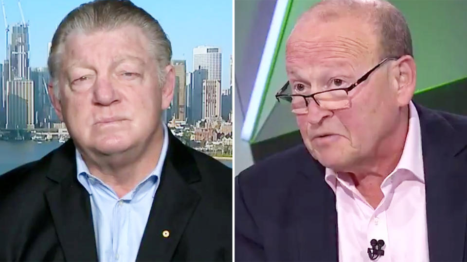 Phil Gould and Phil Rothfield, pictured here during TV appearances on Channel Nine and Fox Sports.