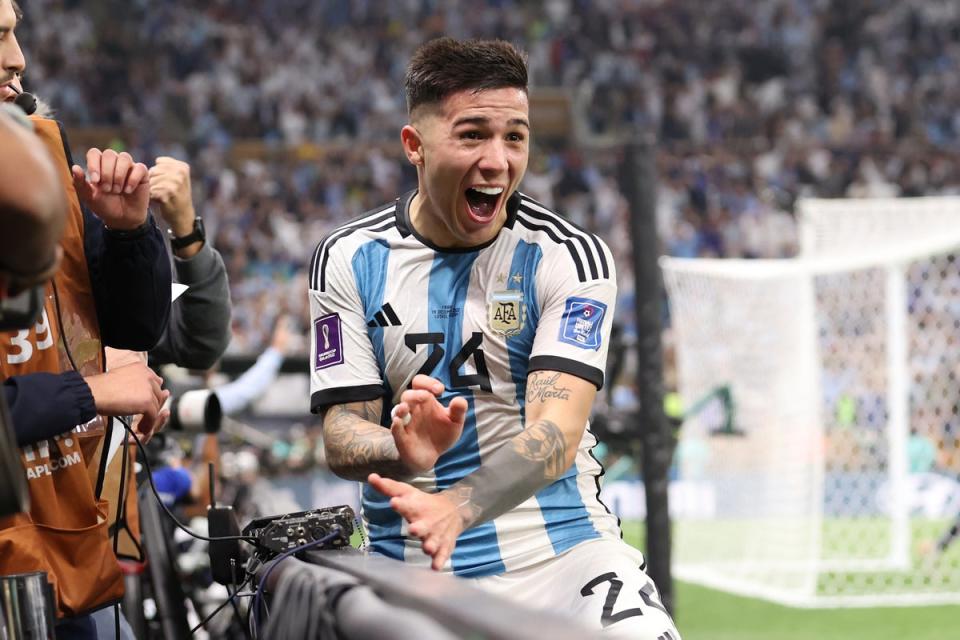 Enzo Fernandez celebrates Argentina’s World Cup final win over France in Qatar (Getty Images)